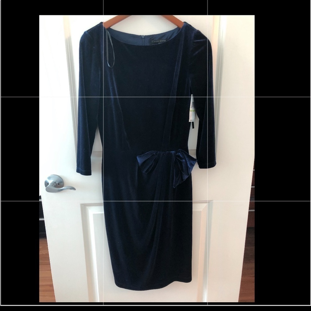 David Meister Navy Blue Velvet Bow Dress Size 4
